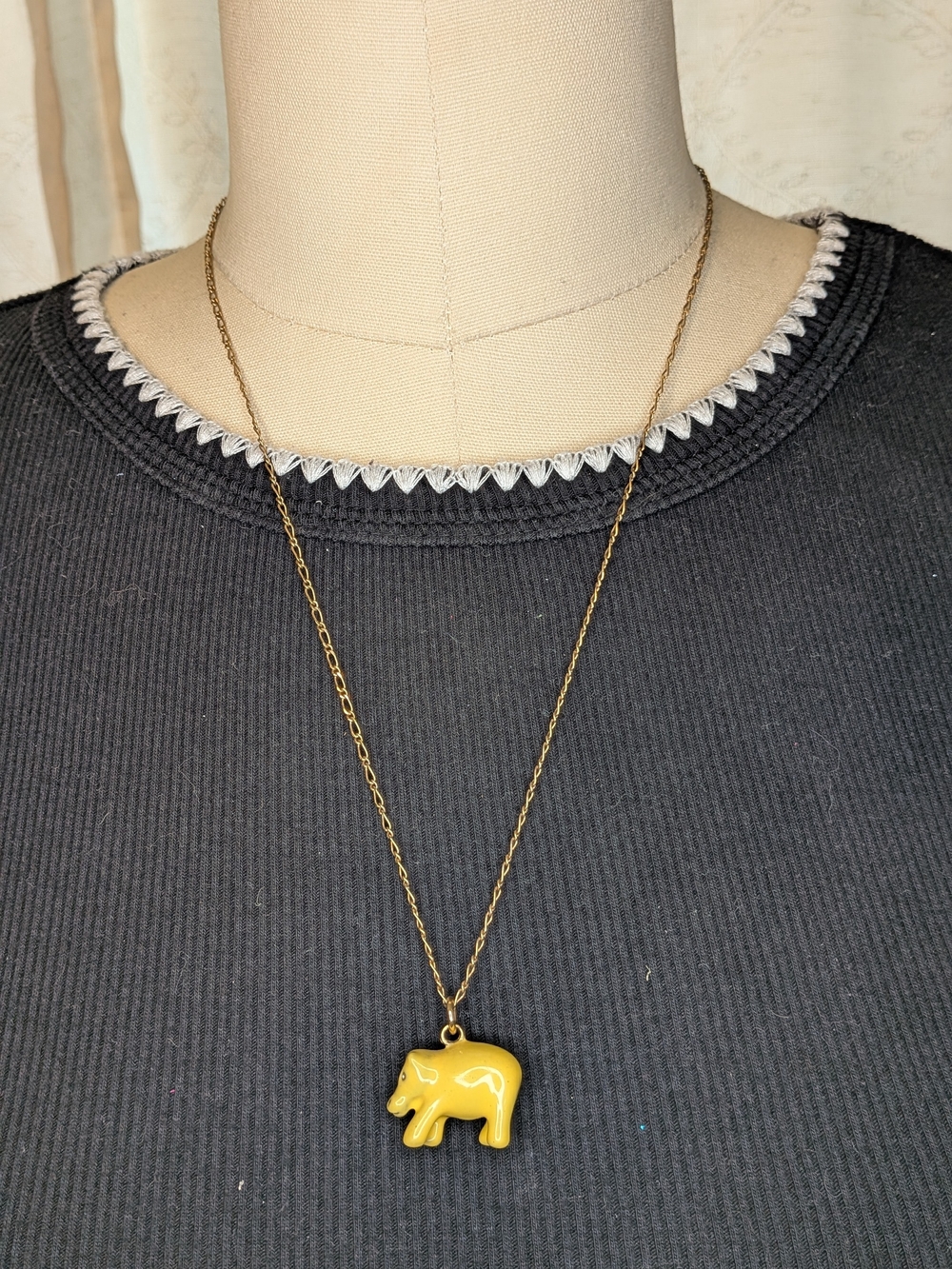 J. Crew Yellow Enamel Hippo Pendant Necklace 24 Inch Gold Tone Chain